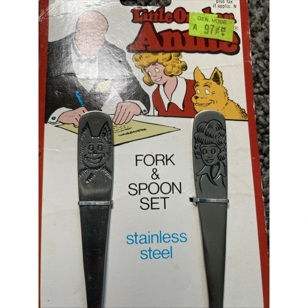 NOS Little Orphan Annie Stainless Steel Kids Fork & Spoon Bonny 1978
